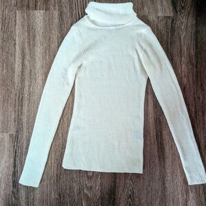 Cream Ribbed Turtleneck Sweater